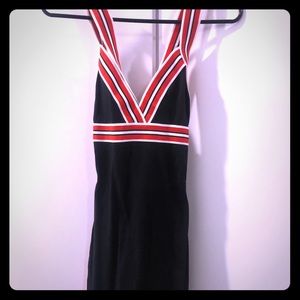 Black Bodycon Dress with Red & White Straps